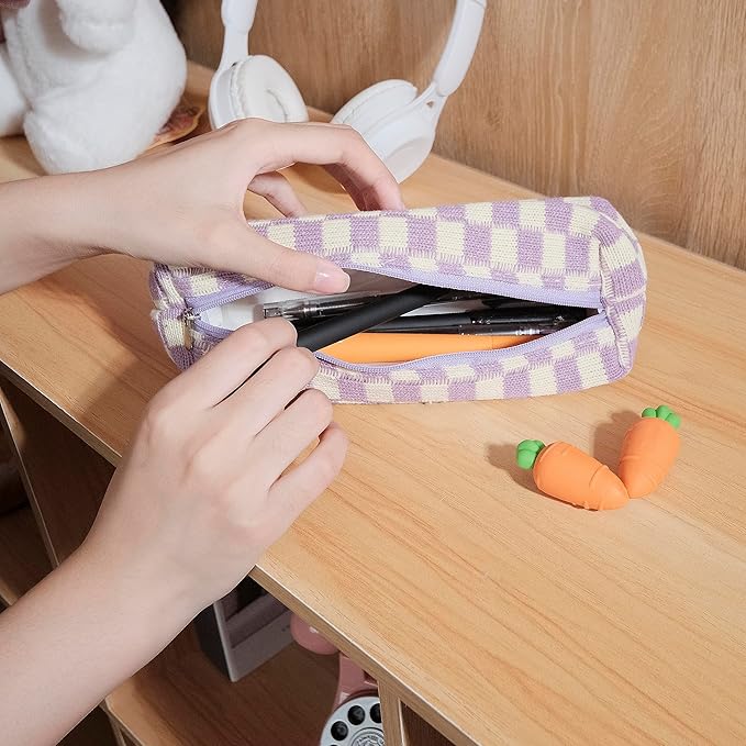 Pencil Case Pen Case Office College School Storage Bag Pouch Holder Box Organizer Makeup Pouch Cosmetic Bag Aesthetic Cute Pencil Case for Girls Boys Kids (Purple)