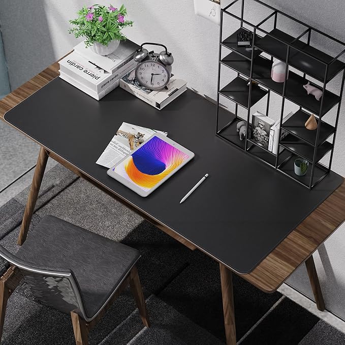 AFIING Cork Desk Mat 47" x 23.6", Dual-Sided Natural Cork & PU Leather Desk Pad, Non-Slip Waterproof Large Mouse Pad for Office, Home & Gaming (Black)