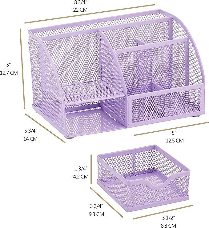 Exerz Desk Organizer Light Purple Office Desk Accessories Supplies Office Storage Desktop Pencil Pen Holder with Drawer Home Workspace