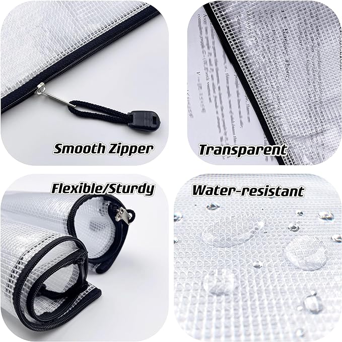 Oaimyy-16PCS-Mesh Zipper Pouch, Plastic Zip File Folders Puzzle Bags for Organizing,Office Supplies,Travel,Home Storage-Black (Black, 5"x 7")