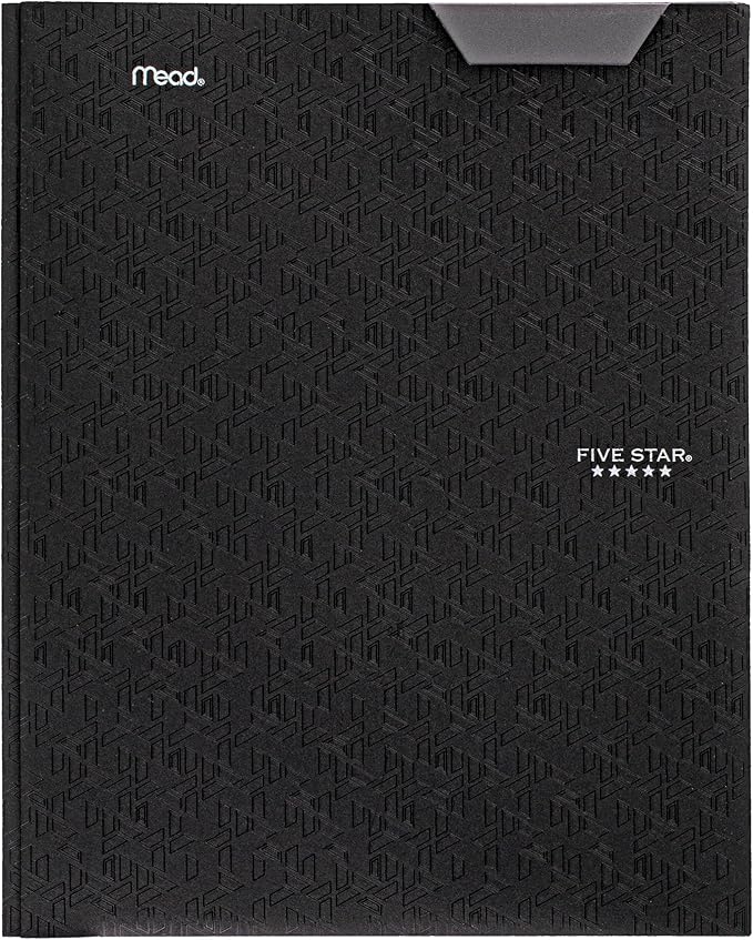 Five Star 2-Pocket Folder, Plastic Folder with Stay-Put Tabs and Prong Fasteners, Holds 8-1/2" x 11" Paper, Black (72113)