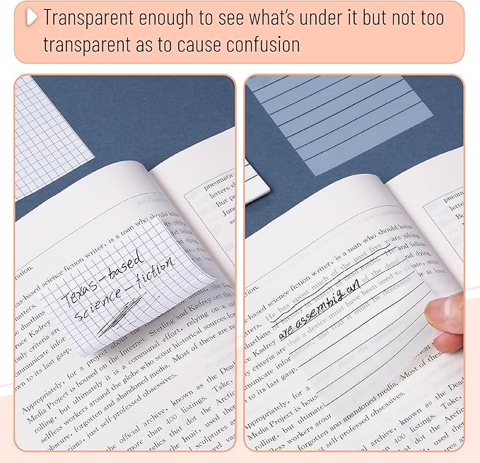 Mr. Pen- Transparent Sticky Notes, 3"x3", 10 Pads, 7X Lined, 3X Blank, 500 Sheets, Lined Transparent Sticky Notes, Water-Resistant See Through Self-Adhesive Note Pads for Bible Journaling, Studying