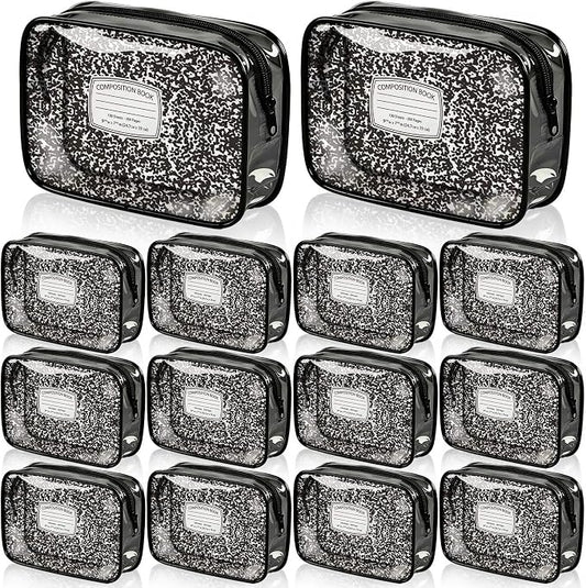 Suclain 12 Pack Back to School Teacher Gift, Teacher Survival Kit Bag, Composition Book Zipper Cosmetic Pouches, Transparent PVC Waterproof Pencil Case Toiletry Makeup Bag for School Supplies, Travel