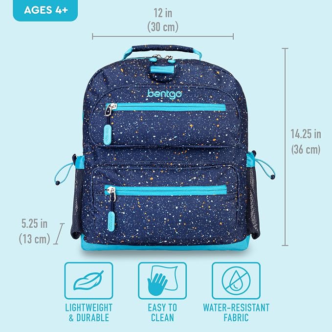 Bentgo Kids Confetti Backpack - Lightweight 14” Backpack for School, Travel & Daycare, Ideal for Ages 4+, Durable & Water-Resistant, Roomy Interior, & Loop for Lunch Bag (Confetti Edition-Abyss Blue)