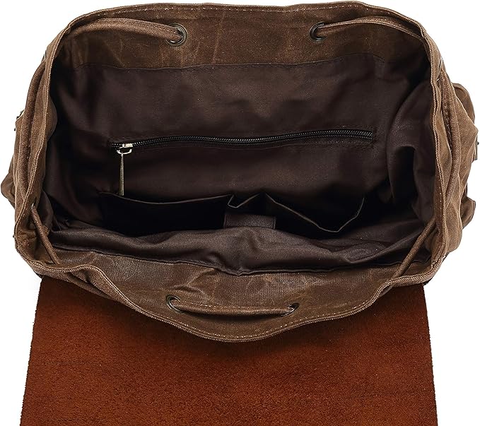 Genuine Leather Canvas waxed Backpack Travel Rucksack Laptop Bag