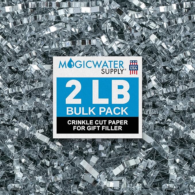 MagicWater Crinkle Cut Paper for Gift Baskets - 2LB - Silver - Perfect for Shredded Paper Filler, Basket Filler, Gift Boxes, Bridesmaid Gifts, ChristmasStuffers & More – Ideal for All Occasions