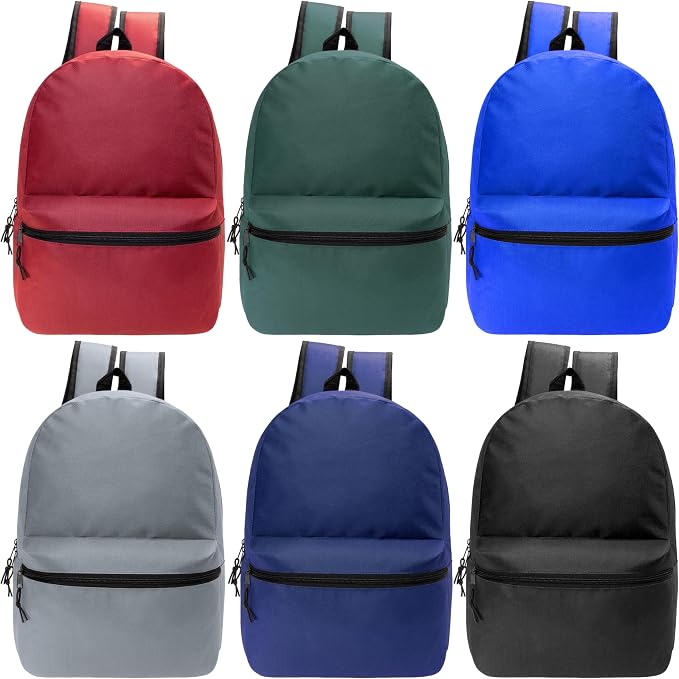 24-Pack 15" Backpacks for Kids - Bookbags in Bulk for Elementary, Middle, and High School Students, 6 Assorted Colors