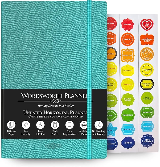 Wordsworth & Black A5 Undated Weekly, Monthly Planner, A5 Paper, Turquoise