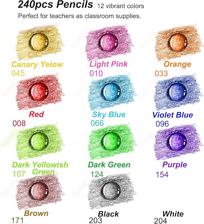 KALOUR Premium Colored Pencils Bulk,12 Assorted Vibrant Colors,240 Count Total,School Classroom Supplies For Kids Teachers,Pre-sharpened Artists Colored Pencils for Adult Coloring Book