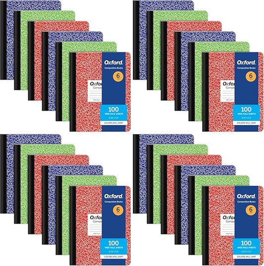 Oxford Composition Notebooks, Cover Colors Vary, Wide Ruled Paper, 9-3/4 x 7-1/2 Inch School Journals, Assorted Marble Covers, 100 Sheets, per Book (63762) (Pack of 4)