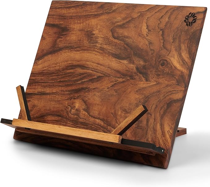 TILISMA Wooden Cook Book Stand – Handmade Walnut Book Holder for Reading Hands Free – Cookbook Stand for Kitchen Counter – Recipe Holder – Reading Accessories for Kitchen – Cookbook in Ipad and Tablet