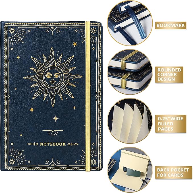 Artfan Ruled Notebook/Journal – Premium Thick Paper Faux Leather Classic Writing Notebook with Pocket + Page Dividers Gifts, Banded, Large, 144 Pages, Hard Cover, Lined (5.8''x 8.4'') - Blue