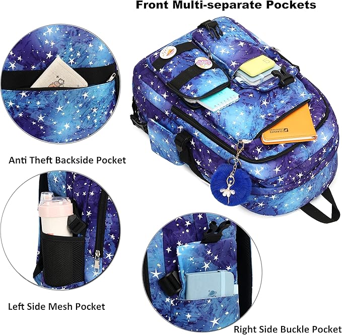 Hidds Laptop Backpacks 15.6 Inch College Backpack Elementary Middle High School Book Bag Cute Kids Bookbags Anti Theft Travel Back Pack Casual Daypack for Teens Girls Women Students (Galaxy Blue)