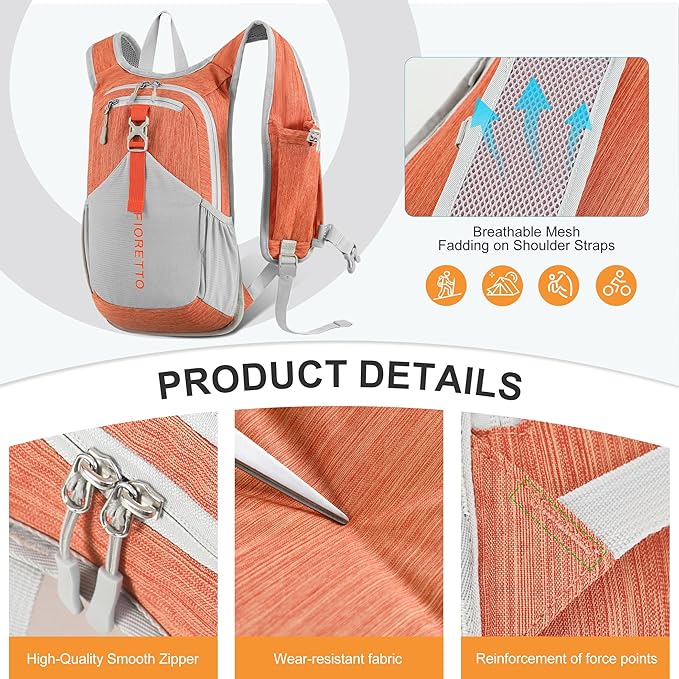 FIORETTO 10L/15L/20L Hiking Backpack for Women Men Mini Packable Backpack Lightweight Small Daypack for Travel Camping