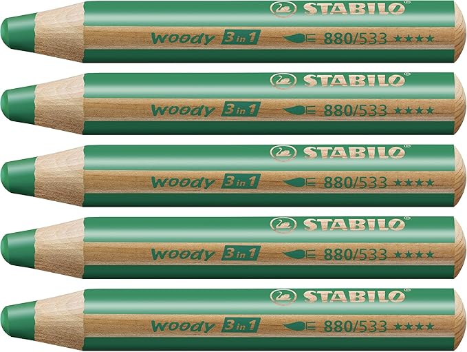 Multi-Talented Pencil - STABILO woody 3 in 1 - Pack of 5 - Dark Green