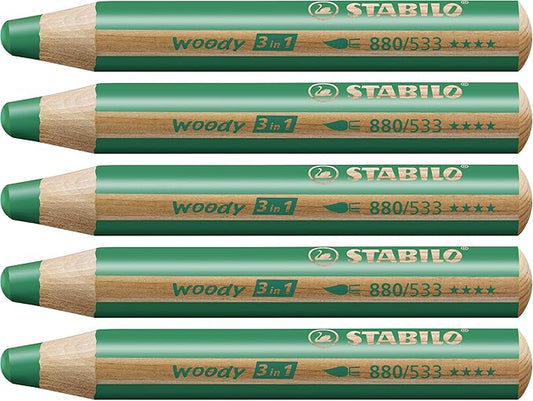 Multi-Talented Pencil - STABILO woody 3 in 1 - Pack of 5 - Dark Green