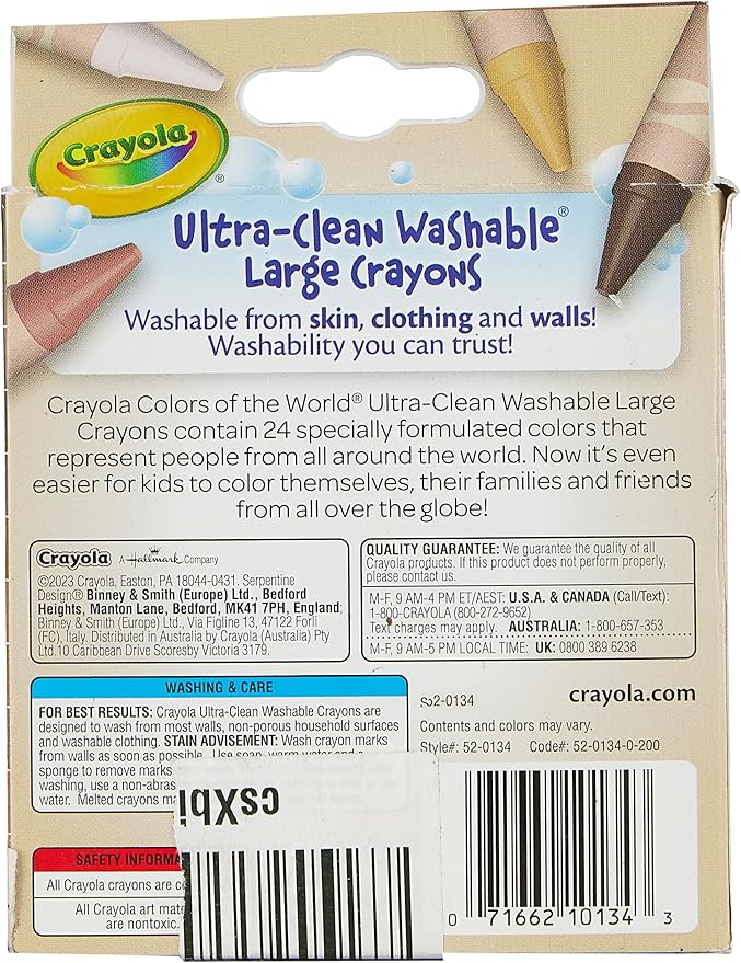 Crayola 24 Ct Large Ultra-Clean Washable Crayons, Colors of the World
