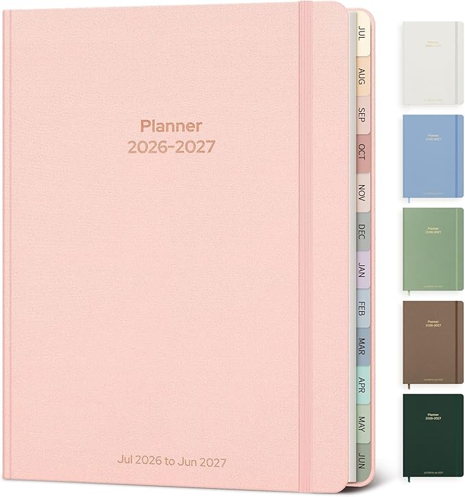 Planner 2026-2027 Monthly and Weekly Academic Planner July 2026 - June 2027, Linen Hardcover Agenda 2026-2027 Calendar Daily Planner for Student Teacher with Monthly Tabs, 6" x 8.3", Light Pink