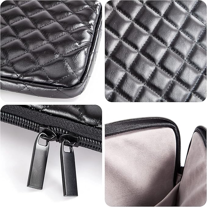 Puffy Laptop Sleeve 11 12 13 13.3 14 15 15.6 inch Puffy Laptop Case Protective Bag Quilted PU Leather Lined Padded