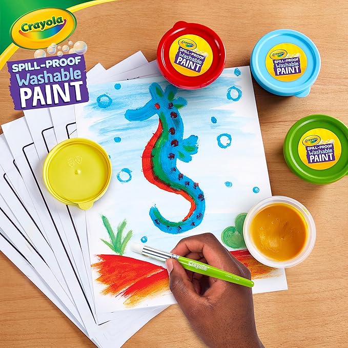 Crayola Spill Proof Paint Set Washable Paint for Kids, Teacher School Supplies & Essentials, Includes Brush & Paper, Arts & Crafts, Toddler Gift, Ages 3+