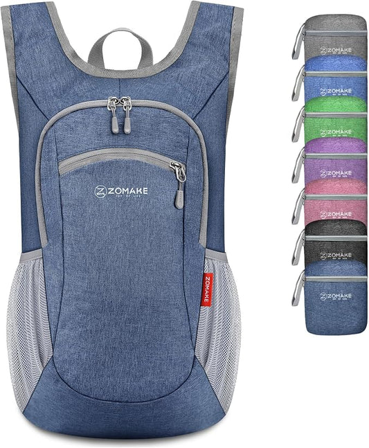 ZOMAKE Lightweight Packable Backpack, 10L Small Foldable Daypack for Hiking | Water Resistant Collapsible Backpacks for Women Men, Everyday Carry, Multi Compartment Storage, Adjustable Strap(Navy Blue)