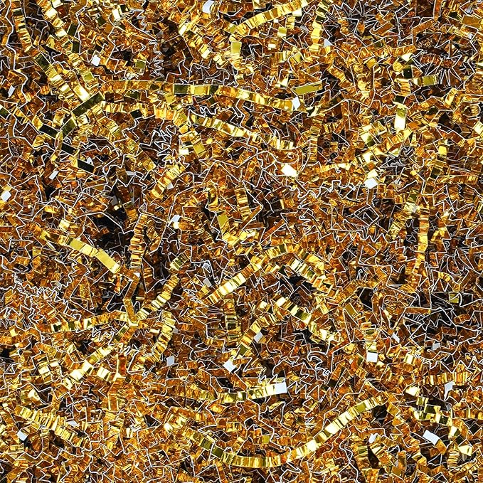 TANMWZK Crinkle Cut Paper Shred Filler 1 LB Gift Wrapping & Gift Basket Filler for Christmas,Halloween & Wedding Decorations,Easter Basket Grass Filler,Crafting Activities (Gold)
