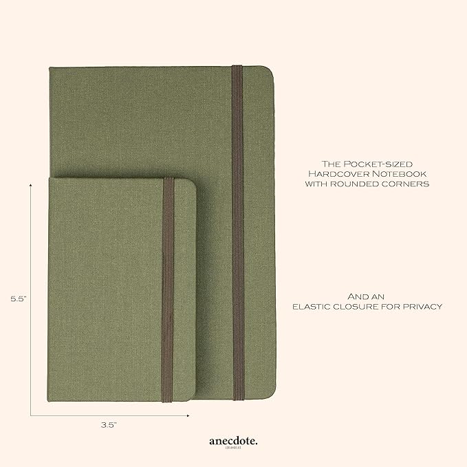 ANECDOTE. Small Journal Notebook for Men & Women, 192 Pages | Thick 80 GSM Lined Paper| Hardcover (5.5"x3.5" Pocket Size) | Daily Journaling Diary for Work, Travel, School & Office Use (Olive Green)