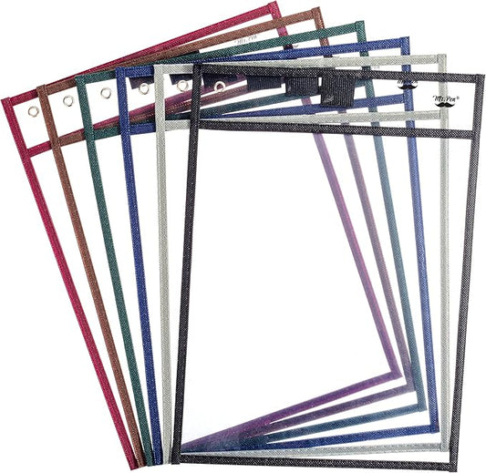 Mr. Pen- Reusable Dry Erase Pocket Sleeves, 10" x 14", 6 Pack, Sleek Dark Color, Clear Plastic Paper Sleeves, Ticket Holders, Clear Plastic Sheet Protectors, Teacher, School, Classroom Supplies