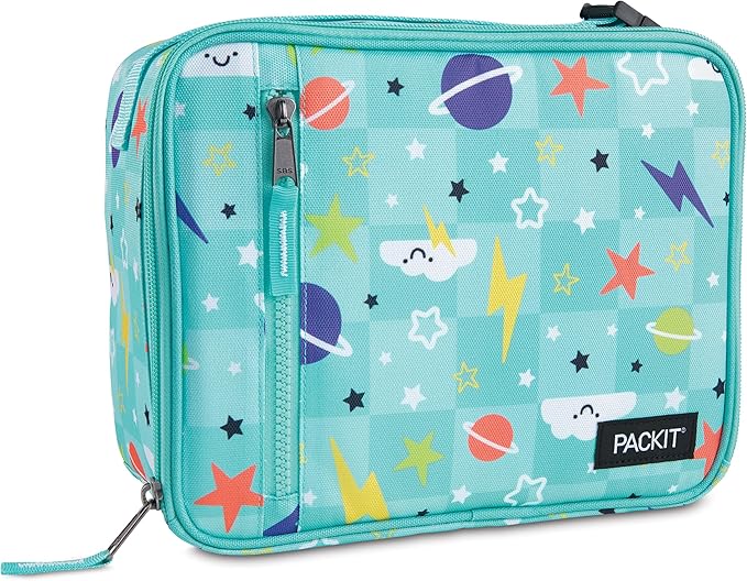 PackIt Freezable Classic Lunch Box, Happy Clouds, Built with EcoFreeze Technology, Collapsible, Reusable, Zip Closure With Zip Front Pocket and Buckle Handle, Designed for Fresh Lunch On the Go