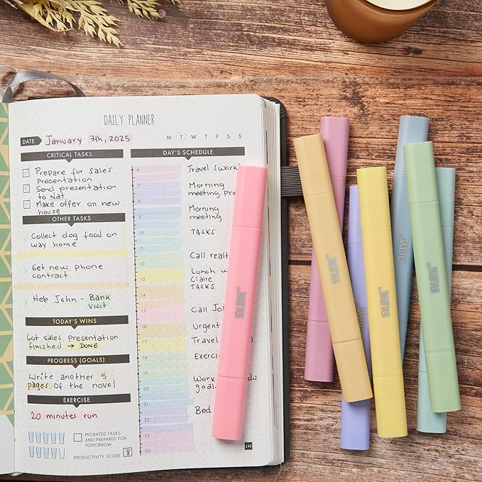 BLIEVE Aesthetic Cute Highlighters No Bleed Through, Dual Tip Chisel & Fine Point, Pastel Colors For Bible & Journaling