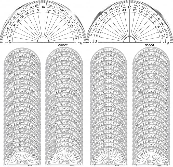 EBOOT 56 Pack Clear 180 Degree Plastic Protractors for Angle Measurement, 10 cm