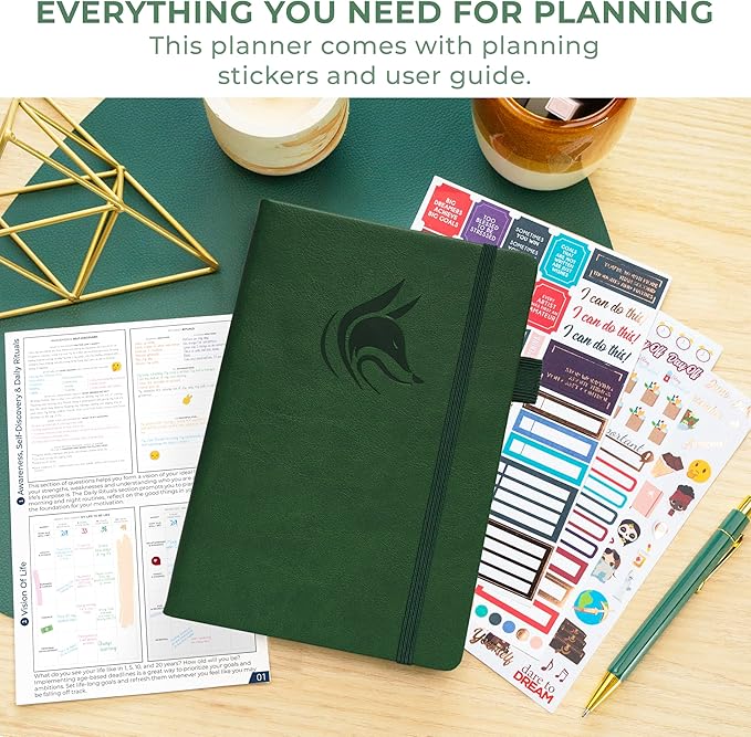 Clever Fox Dated Hourly Weekly Planner 2026 – Daily, Monthly & Yearly Agenda Organizer with Time Slots – Hardcover Journal, A5 Size (Forest Green)