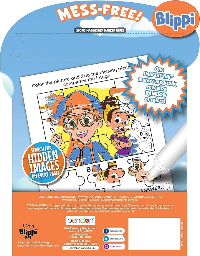 Blippi 10 Page Imagine Ink Coloring Book with Mess Free Marker, Bendon 59090
