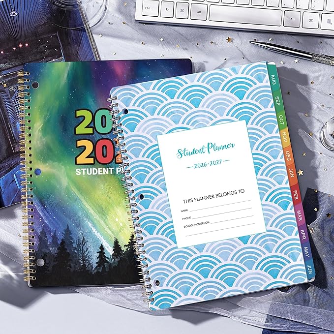 Student Planner 2026-2027 - Academic Planner from July 2026 - June 2027, 11"x 8.3", Weekly Monthly Calendar for Students, Flexible Cover, Strong Golden Binding, Printed Tabs, Stickers