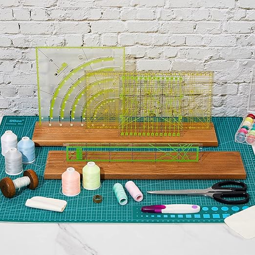 2 Piece Wooden Quilting Ruler Holder Organizer 17 Inch 5 Slot Grids Ruler Rack for Quilting and Sewing, Ideal for Home Office Desk Storage(Wooden Brown)