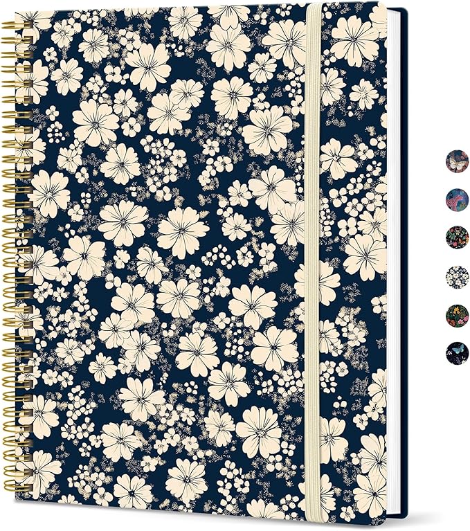 Taja Large Spiral Lined Journal for Women, 8.5" x 11" Notebooks for Work Collge Ruled, A4 Aesthetic Cute Journaling Notebooks for Writing, Plastic Cover, Daisy Garden