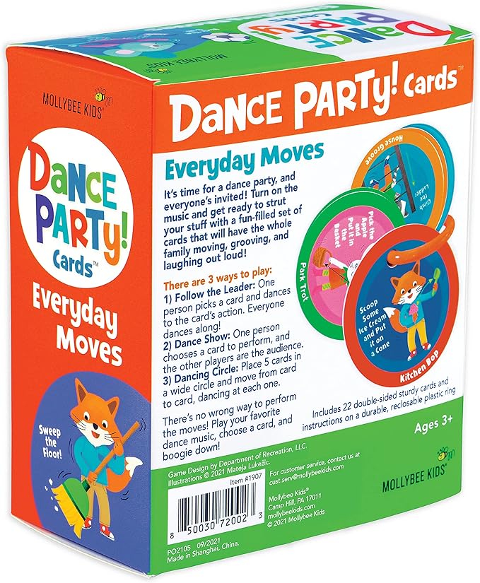 MOLLYBEE KIDS Preschool Dance Party Cards Everyday Moves, Gifts for Ages 3+, Toddler Travel Game and Activity