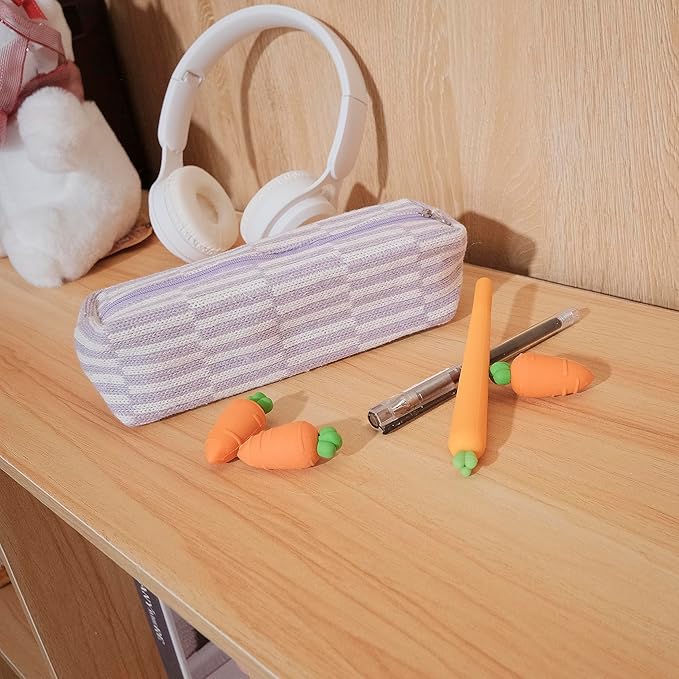 Pencil Case Pen Case Office College School Storage Bag Pouch Holder Box Organizer Makeup Pouch Cosmetic Bag Aesthetic Cute Pencil Case for Girls Boys Kids (Purple + White streak)