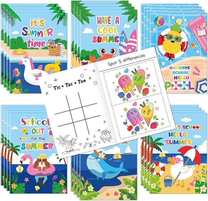 JAPBOR Summer Activity Coloring Books - Mini End of the School Year Activities Color Book Bulk for Kids Party Favors, Hawaii Beach Pool Small DIY Colouring Pages for Gifts Class Draw Painting Games