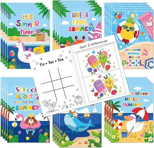 JAPBOR Summer Activity Coloring Books - Mini End of the School Year Activities Color Book Bulk for Kids Party Favors, Hawaii Beach Pool Small DIY Colouring Pages for Gifts Class Draw Painting Games