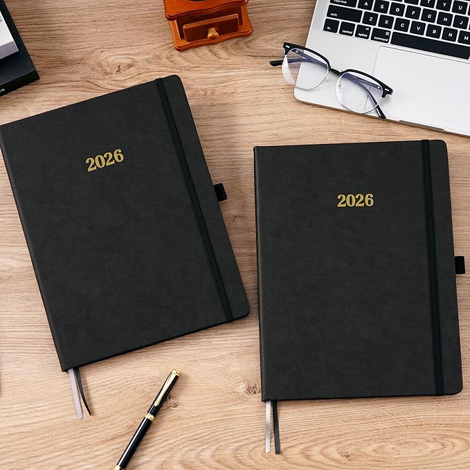 2026 Planner - Weekly and Monthly Planner 2026, Jan.2026 - Dec.2026, 9" x 11", 2026 Calendar Planner with Inner Pocket + Bookmarks+ Leather Hardcover, Black