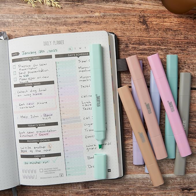 BLIEVE Aesthetic Cute Highlighters No Bleed Through, Dual Tip Chisel & Fine Point, Pastel Colors For Bible & Journaling