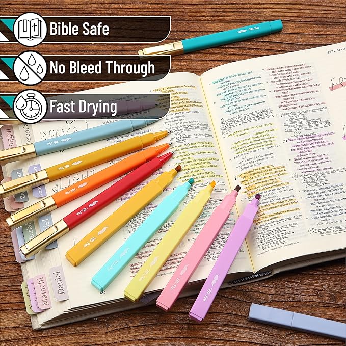 Mr. Pen- Aesthetic Highlighters and Ballpoint Pens No Bleed, 12 Pack, Summer Delight, Bible Highlighters and Pens No Bleed, Fast Dry and No Smear for Bible Journaling, Planner, School Supplies