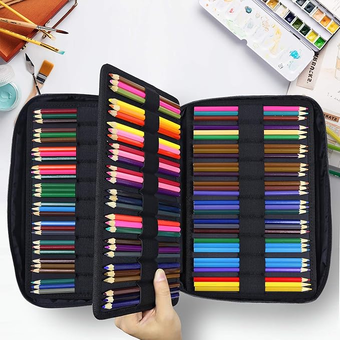 YOUSHARES Big Capacity Colored Pencil Case - 300 Slots large Pen Case Organizer with Multilayer Holder for Prismacolor Colored Pencils & Gel Pen (Wavy Blue)