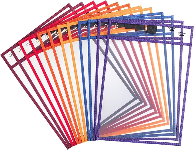 Mr. Pen- Reusable Dry Erase Pocket Sleeves, 10" x 14", 12 Pack, Sunset Color, Clear Plastic Paper Sleeves, Ticket Holders, Clear Plastic Sheet Protectors, Teacher, School, Classroom Supplies