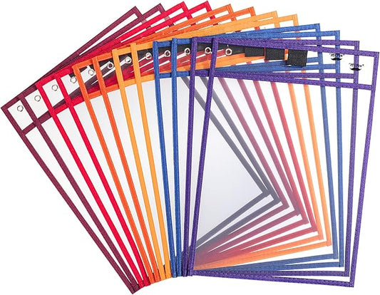 Mr. Pen- Reusable Dry Erase Pocket Sleeves, 10" x 14", 12 Pack, Sunset Color, Clear Plastic Paper Sleeves, Ticket Holders, Clear Plastic Sheet Protectors, Teacher, School, Classroom Supplies