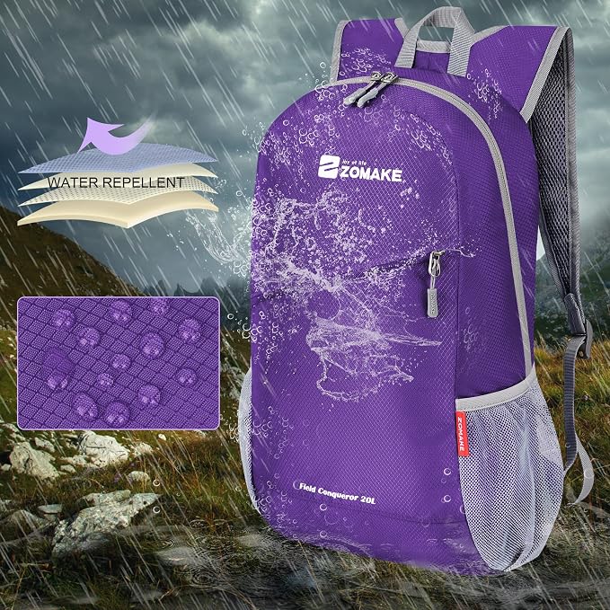 ZOMAKE Lightweight Packable Backpack 20L, Foldable Small Daypack for Hiking | Water Resistant Backpacks Day Bag for Travel Outdoor Camping Sport, Everyday Carry, Multi Compartment Storage(Purple)