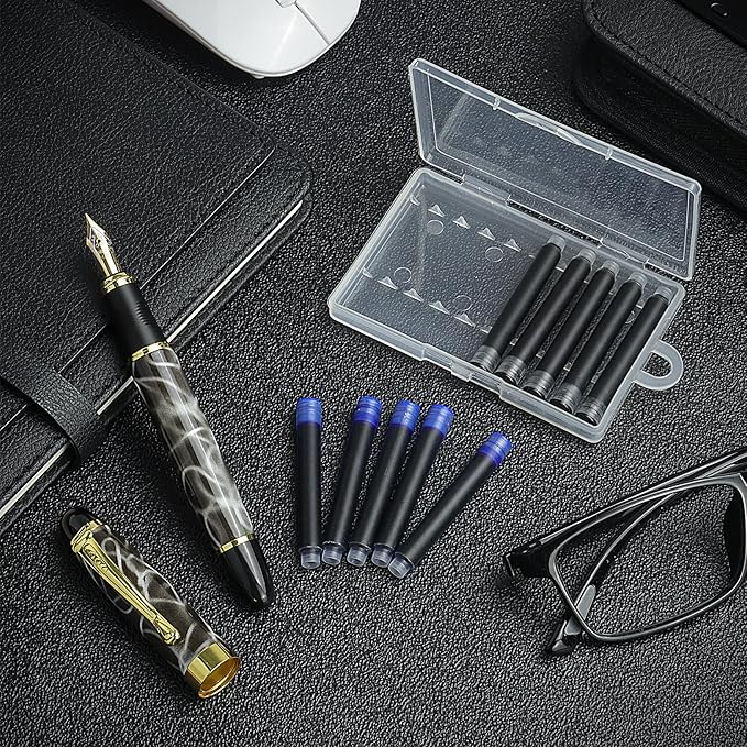 YUNCHUN 10PCS Fountain Pen Ink Refills, 2.6 mm Ink Cartridges Sets for Hongdian, Ink Pen Writing Supplies International Standard Ink Refills, Smooth Writing, Large Capacity and Easy Carry Black + Blue