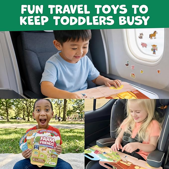 Reusable Sticker Books for Toddlers 1-3, Stickers for Toddlers 2-4 Years - Stickers for Kids Airplane Toys for Toddler 1-3, Toddler Travel Toys - Reusable Sticker Book Birthday Gifts for Boys Girls
