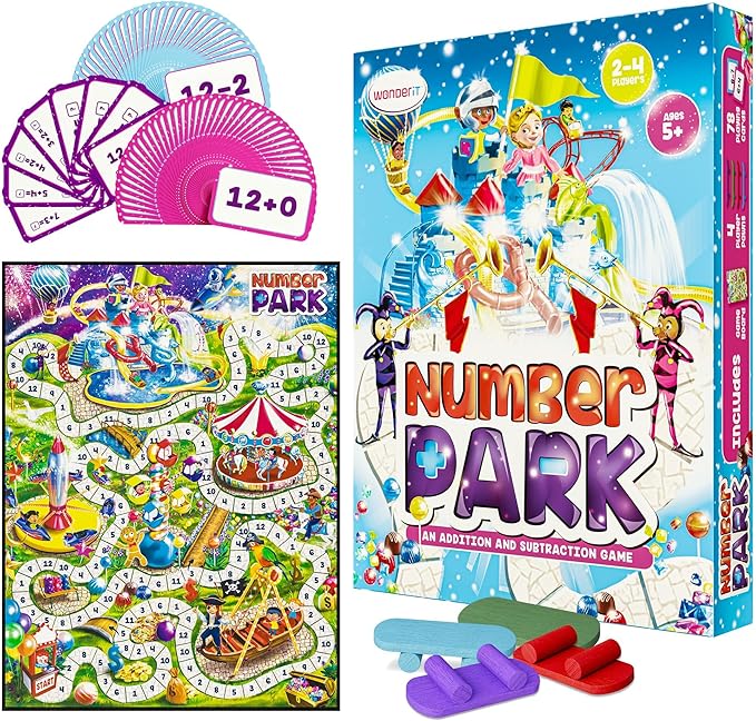 Number Park - Addition & Subtraction Math Board Game for Kids Ages 5-8 - Fun Educational Learning Game for Kindergarten & Up - 1 to 4 Players